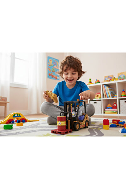 RS Toys Remote control forklift for children, pallet and barrel, 7 functions, 1:14 scale