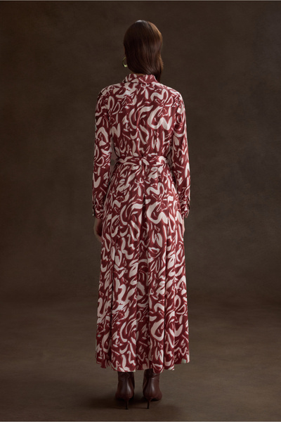 Aker Bordo Desenli Viscon Elbise