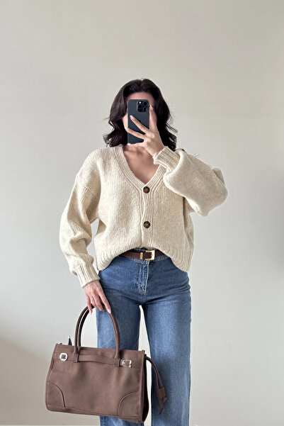 Eka Women's Beige V-Neck Cardigan 2432