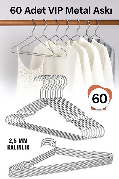 Vip Home Concept Market Ürünleri Umeraș metalic pentru haine, 60 buc., umeraș pentru haine, umeraș pentru pantaloni, umeraș din sârmă VIP