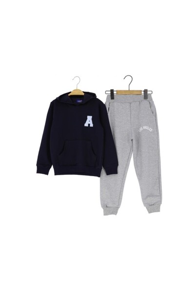 Atabay Kids Atabay 280-10-25 Men's Tracksuit Set with Hood, Pockets, Printed, Zippered, 2 Straps, Age 3/7
