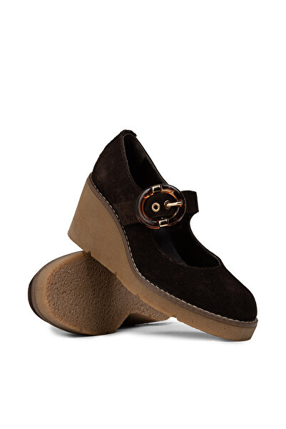 Deery Women's Genuine Suede Brown Wedge Heel Shoes