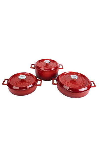 Lava 24 Cm Derin-24 Cm Sığ-28 Cm Sığ Kırmızı Tencere Seti