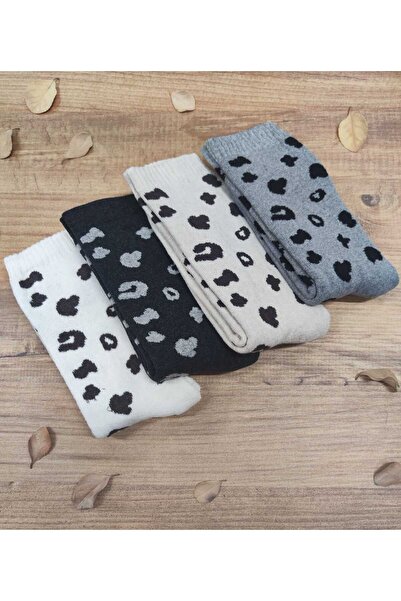 erceys جوارب نسائية من القطن السميك بنقشة الفهد 4 أزواج ناعمة