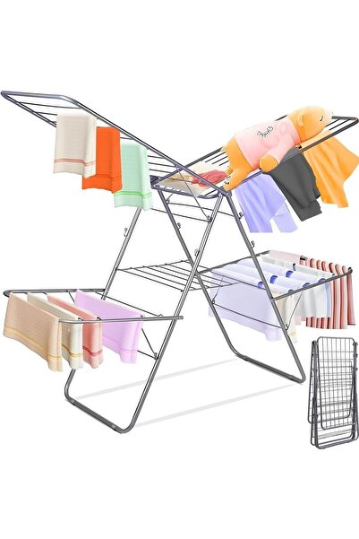 REXA R One Large Laundry Dryer 2 Iron Rack Clothes Drying Rack Stainless Steel silver