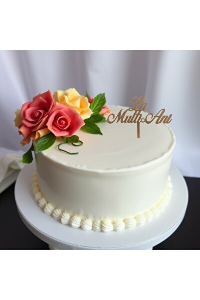 OEM Topper tort La multi ani, Promotional Print, LMA01, MDF auriu, 12x5 cm