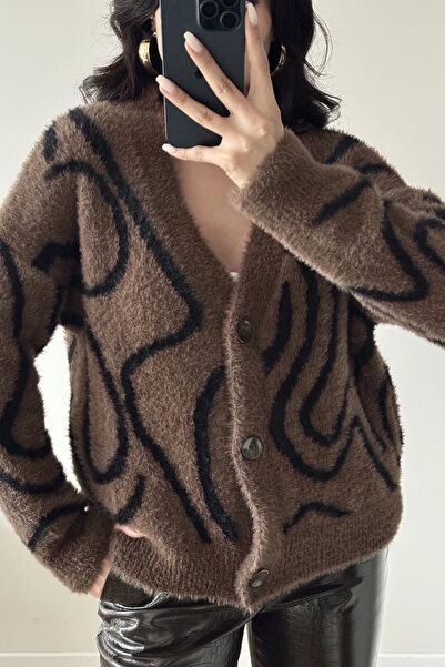 Eka Women's Brown Zebra Pattern Cardigan 2520