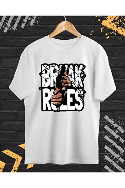 OEM Men's T-shirt with 'Break Rules' Print, 100% Cotton, White, Size S