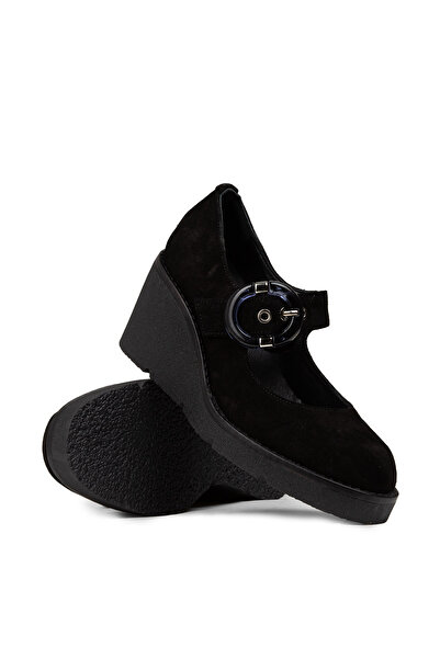 Deery Women's Genuine Suede Black Wedge Heel Shoes