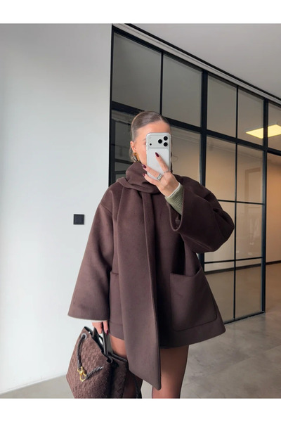 My Blog Brauner Mantel mit Schaldetail - 7600