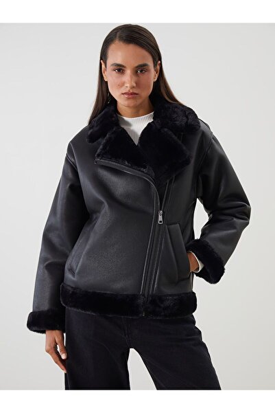 LC Waikiki Lcwaikiki Classic Fur Collar Women's Leather-Look Coat