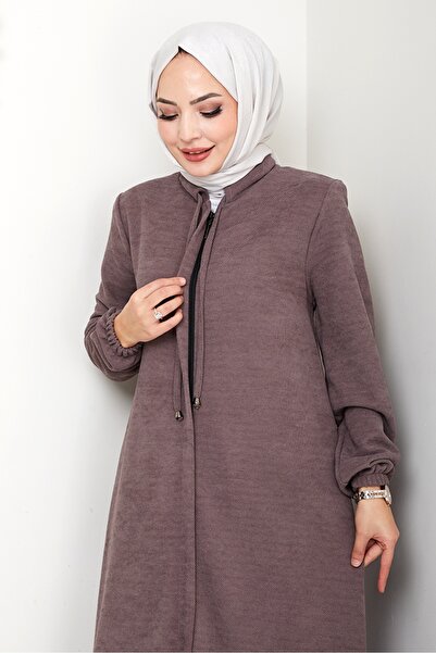 Bestenur Chenille Hidden Zipper Ferace 1628 - Ανοιχτό καφέ