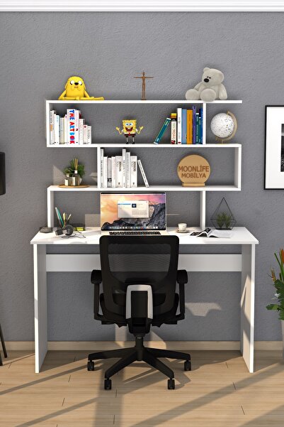 ANALİTİK MOBİLYA Kaya Kitaplıklı Çalışma Masası Beyaz