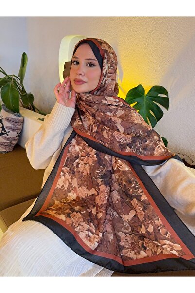 Mira İpek Patterned Cotton Soft Shawl Vera Series Black Brown Ps127