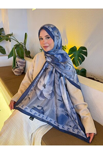 Mira İpek Desenli Pamuk Soft Şal Vera Serisi Lacivert Mavi ps120