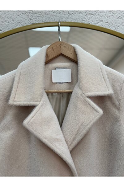 BENAHOLL Cametta Double-Breasted Collar Block Belt Transition Coat-Br70025 Stone