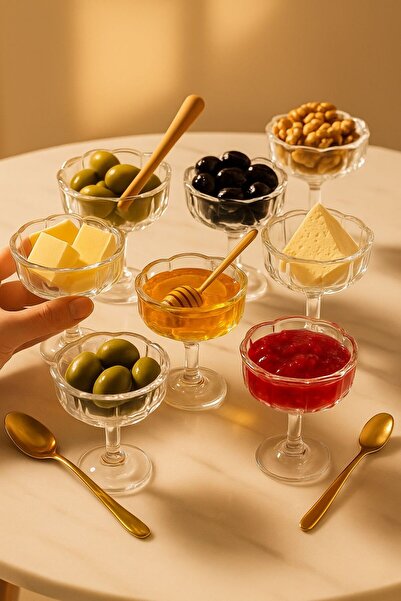 MadaMelya Ayaklı Kahve Yanı Sunumluk , Lokumluk , Kahvaltılık Kase 6'Lı Kullanışlı Şık Tasarım