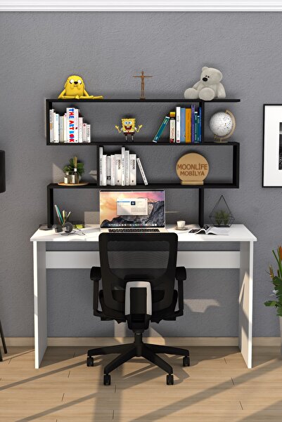 ANALİTİK MOBİLYA Kaya Kitaplıklı Çalışma Masası Siyah