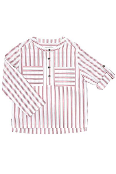 Ozmoz By Mukadder Özden 100% Cotton Red Striped Summer Boys' Shirt