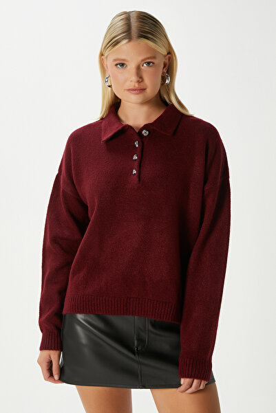 Ritnice سترة نسائية من نوع Otto ذات ملمس ناعم وياقة بولار باللون الأحمر الداكن