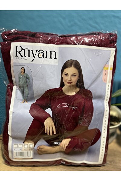 Rüyam Women's Plus Size Ribbed Long Sleeve Pajama Set