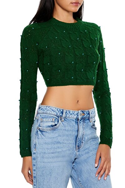 Forever 21 Boncuk Detaylı Crop Kazak