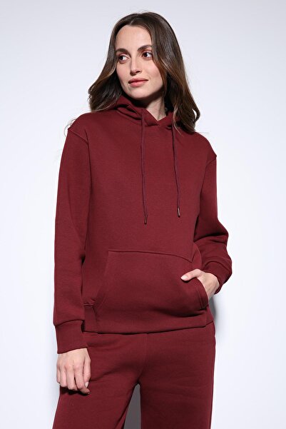 Antioch Burgundy Hooded Basic Women's Sweatshirt