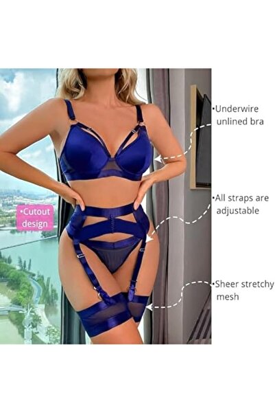 Margoun Women Lingerie Sets with Garter Belt 4 Pieces Lace Teddy Babydoll Bodysuit MG06