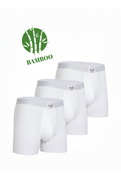 Hmd Pachet de 3 material elastic elastic alb pentru bărbați din bambus boxeri |   Țesătură confortabilă anti-transpirație