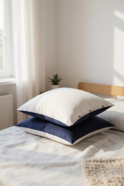 Cottonest Подушка з кнопками 100% бавовна Синьо-бежева Двостороння Дві штуки