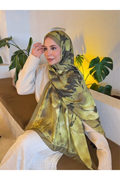 Mira İpek Desenli Pamuk Soft Şal Vera Serisi Yağ Yeşili ps121