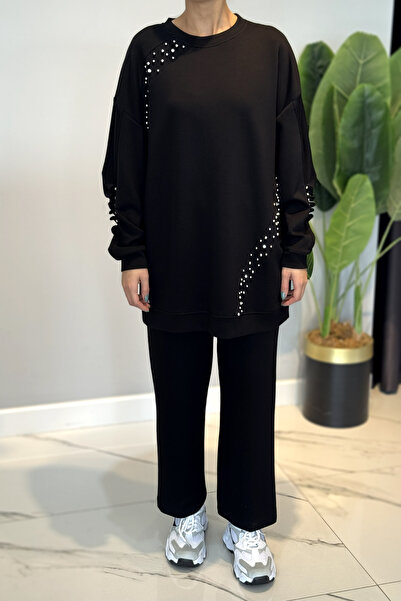 Lale Butik Stone Detailed Modal Suit 120304 Black