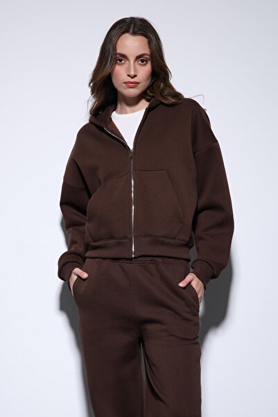 Antioch Brown Zippered Hooded Women's Sweatshirt
