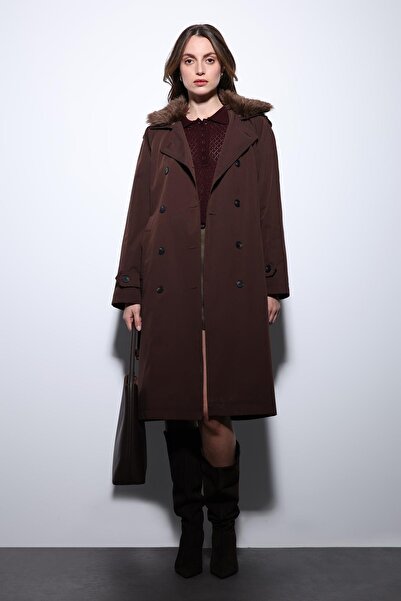 Antioch Brown Faux Fur Collar Women's Trench Coat