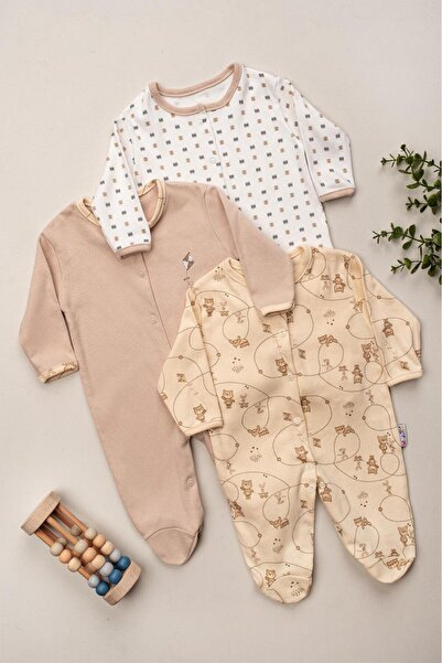 DEFNE LİNA BABY Baby Patterned Seasonal Cotton Newborn 3-6-9 Months 3-Piece Outfit Jumpsuit Set Sleeping Bag