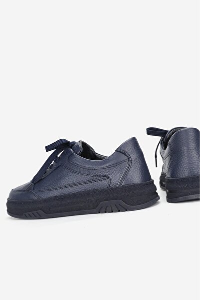 TUNAELLİ Women's Dark Blue Genuine Natural Leather Size 36-41 Lace-Up Sneaker Shoes