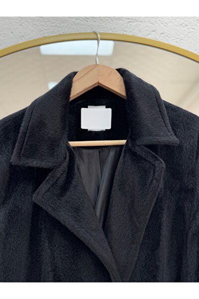 BENAHOLL Cametta Double Breasted Collar Block Belt Transition Coat-Br70025 Black