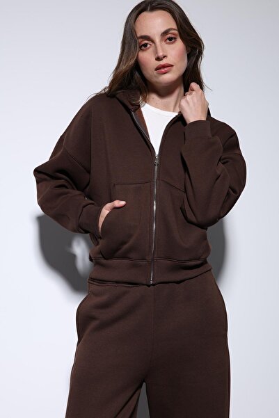 Antioch Brown Zippered Hooded Women's Sweatshirt