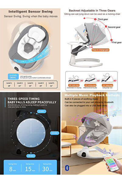 X SPRING Electric Baby Rocker with Bluetooth & Remote Control