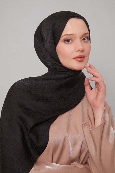 Levidor Siyah Kiril Desen Jakarlı Janjan Şal