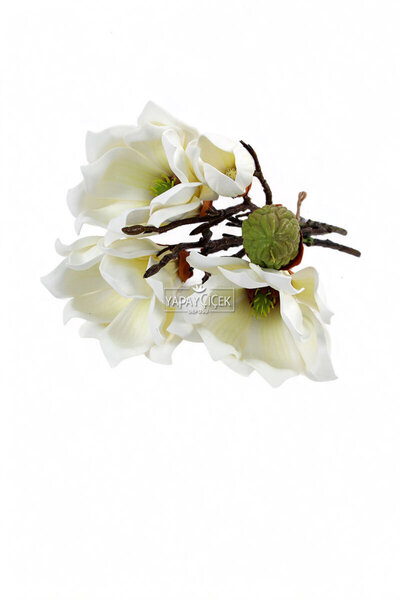 Yapay Çiçek Deposu Artificial Luxury Eva Magnolia Bouquet 30 cm White