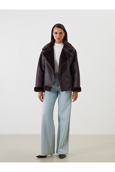 LC Waikiki Lcwaikiki Classic Fur Collar Women's Leather-Look Coat