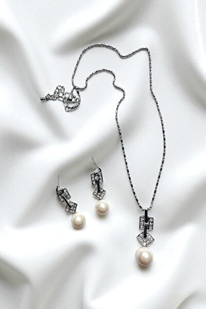 PETEK AKSESUAR İNCİLİ TAŞLI BRİDE KOLYE KÜPE SET