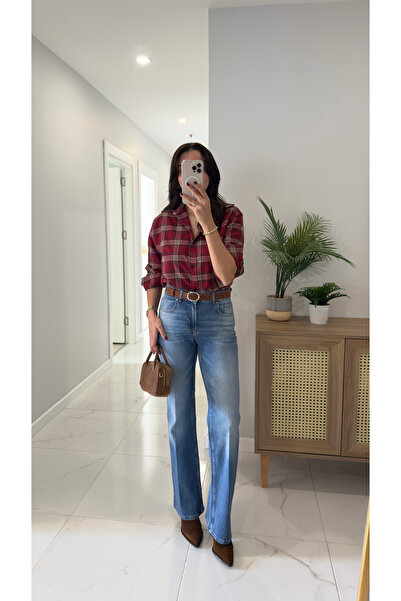 BİRCANÇİL بنطلون جينز مستقيم بحزام أزرق من سونا