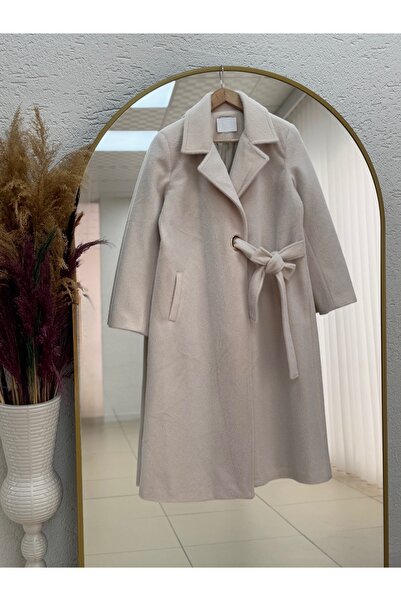 BENAHOLL Cametta Double-Breasted Collar Block Belt Transition Coat-Br70025 Stone