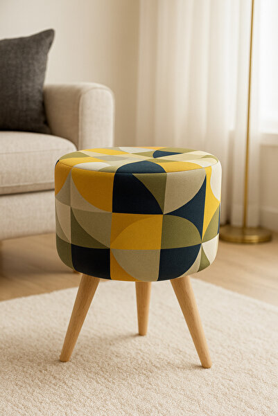 Lunova Home Modern Dekoratif Ahşap Masif Ayaklı Desenli Kadife Puf Bench Tabure Koltuk