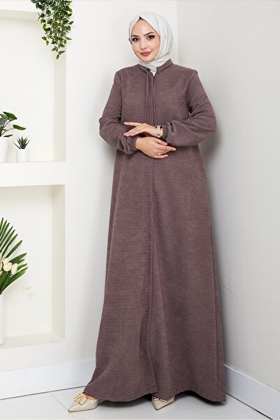 Bestenur Chenille Hidden Zipper Ferace 1628 - Ανοιχτό καφέ