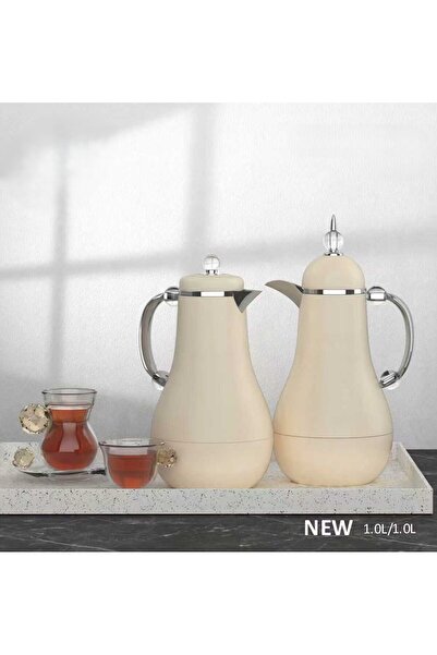 LUXURY طقم ترامس شاي وقهوة 1لتر بيج/فضي