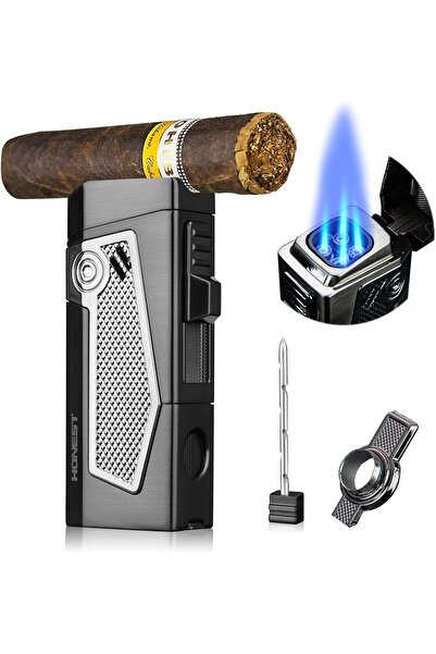 PROMISE Windproof Cigar Torch Lighter Quadruple 4 Jet Flame Refillable Butane For Men Gift Ideas