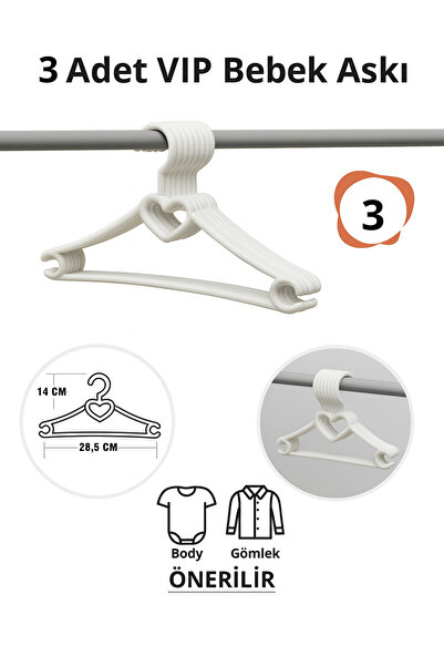 Vip Home Concept Market Ürünleri Umeraș pentru haine pentru bebeluși 3 bucăți INIMĂ din plastic alb pentru îmbrăcăminte pentru bebeluși VIP